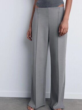 NWT Zara Interlock Wide-Leg Sweatpants With Opening Gray Size S